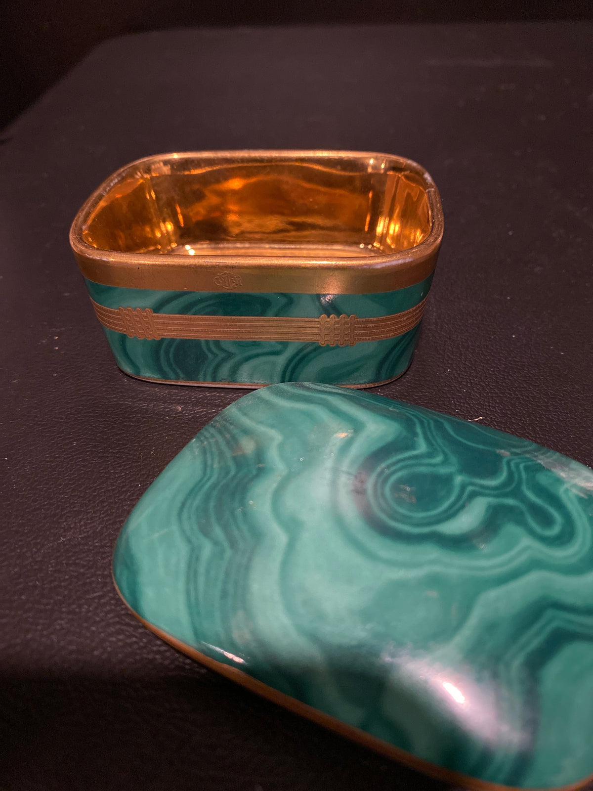 Vintage Christian Dior Faux Malachite Decorative Box