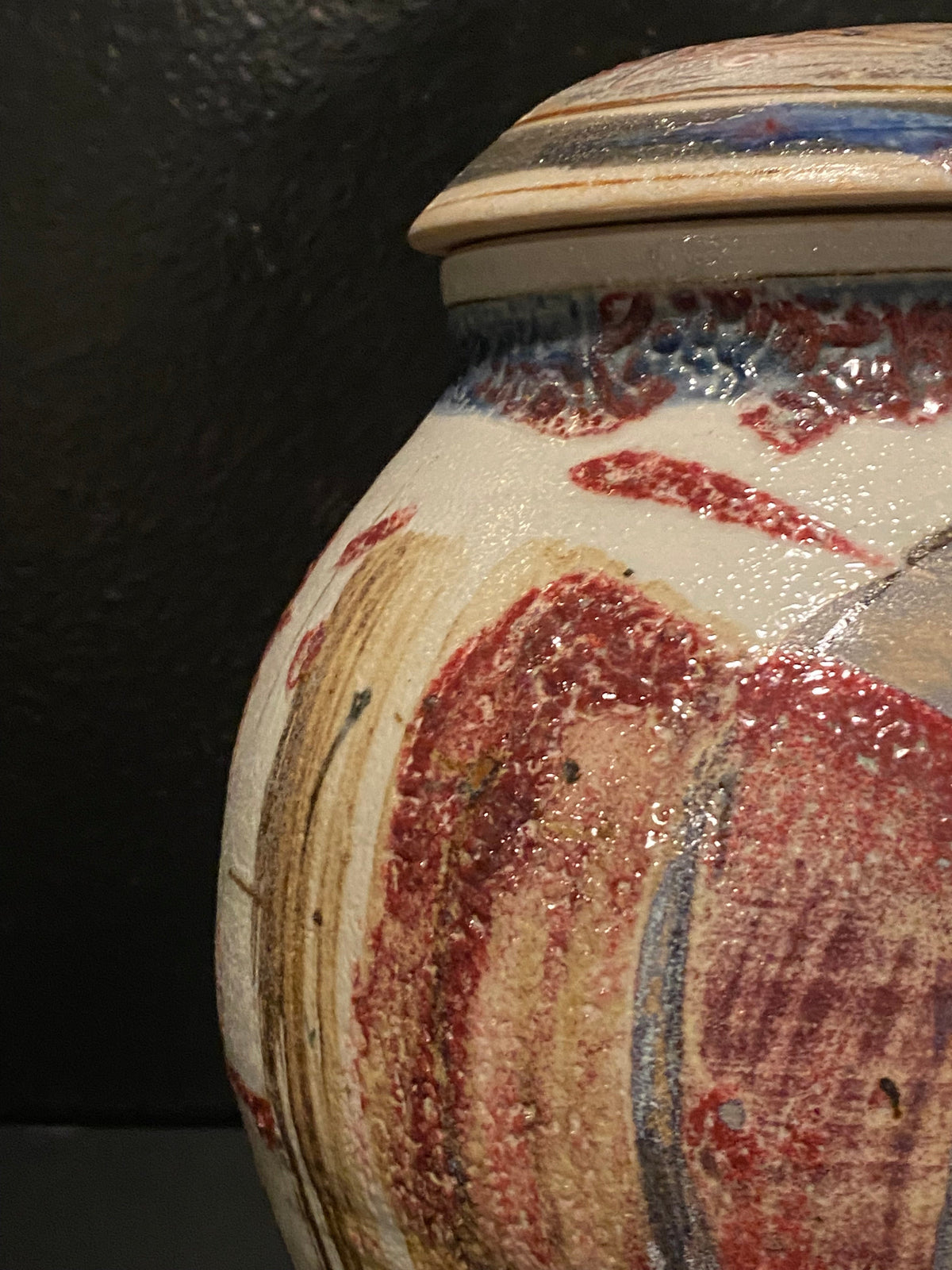 Large Porcelain Red Oxide and Gray Blue Ginger Jar