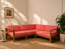 Modern Outdoor Wood Frame Sectional Sofa with White Cushions