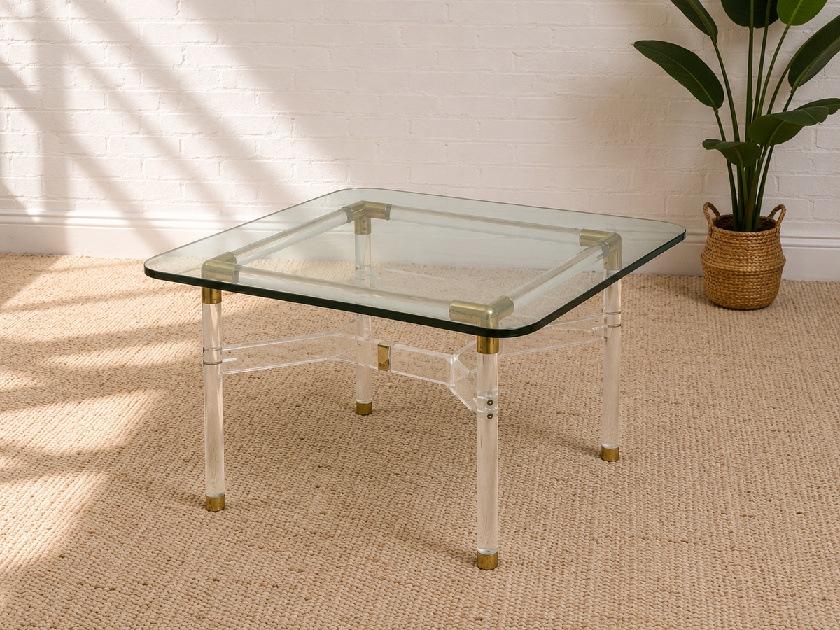 Tubular Lucite and Brass Italian Game Table Occasional Table
