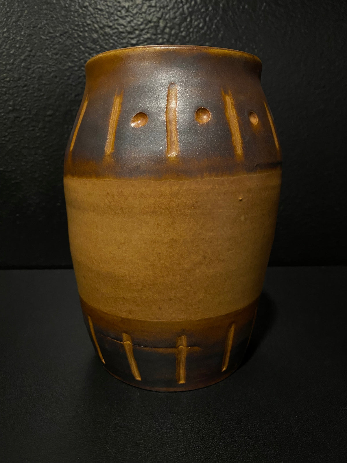 Two Tone Fire Glaze Stoneware Pottery Jar