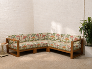 Modern Outdoor Wood Frame Sectional Sofa with White Cushions