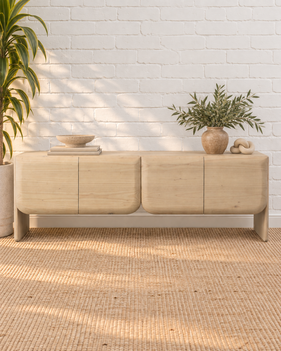 Miles Sculptural Credenza in Natural Light Wood