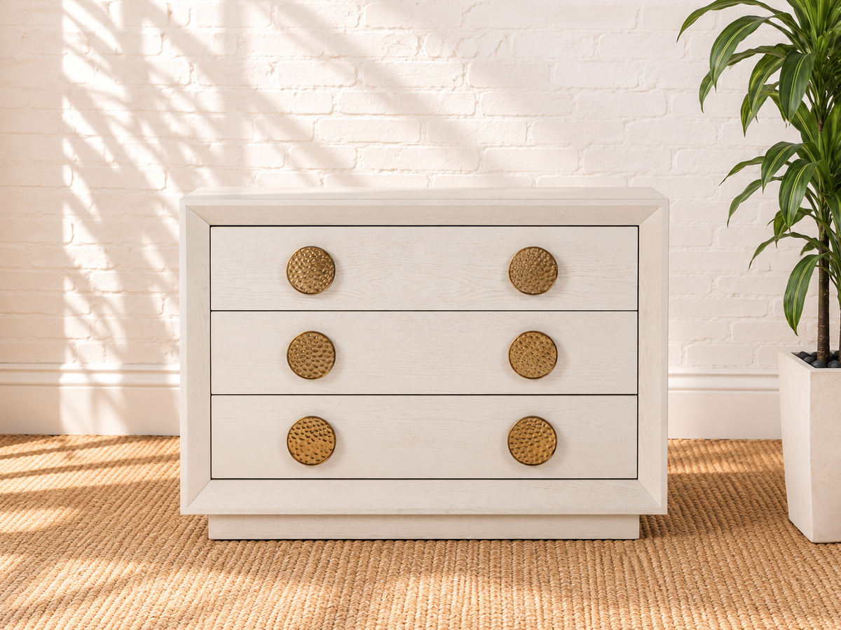 Phoebe Three-Drawer Nightstand in White Wood