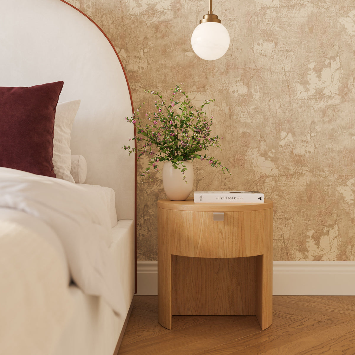 Marlow 19" Wood Round Nightstand With Drawer