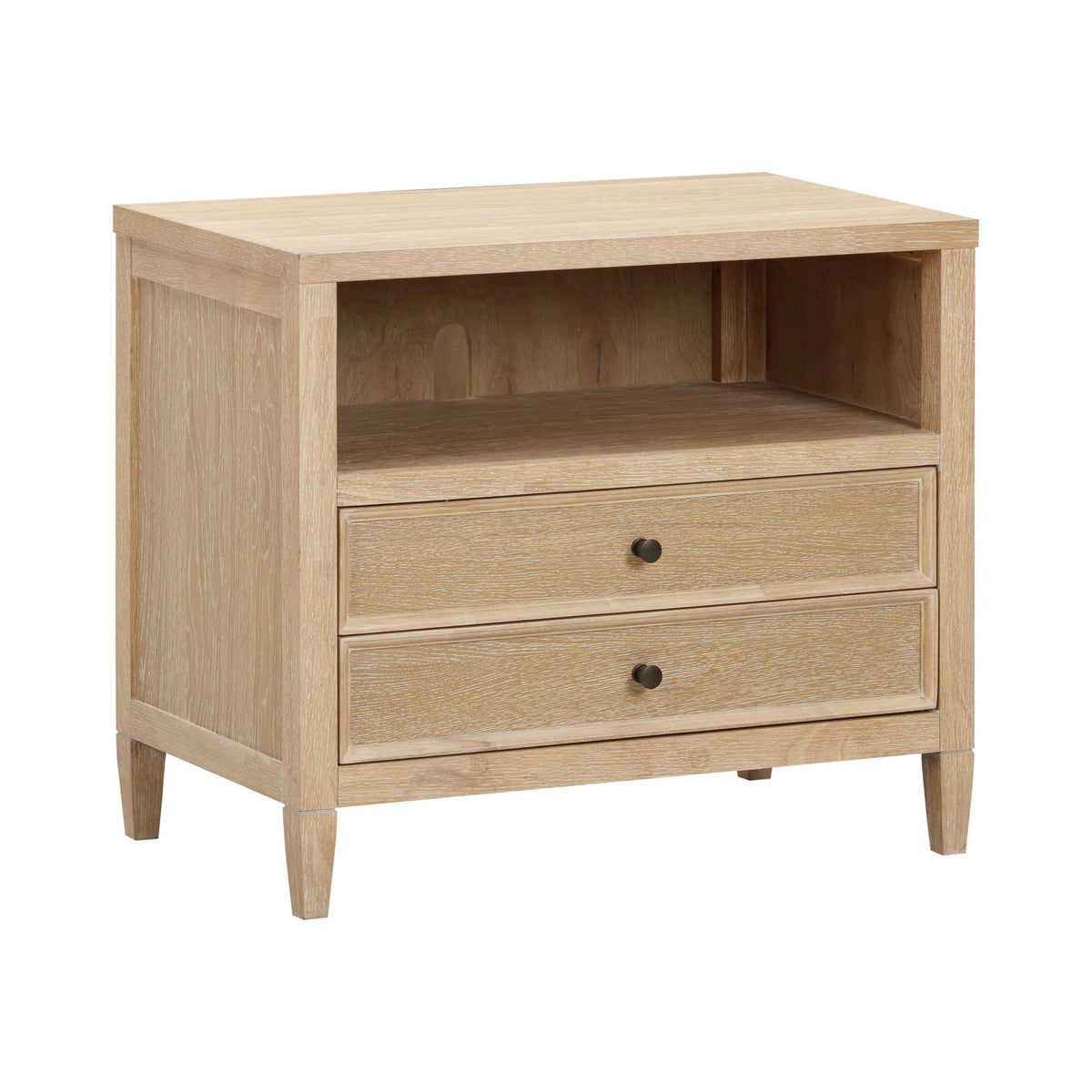 Bristol Park 30" Whitewashed Oak Wood 2-Drawer Nightstand