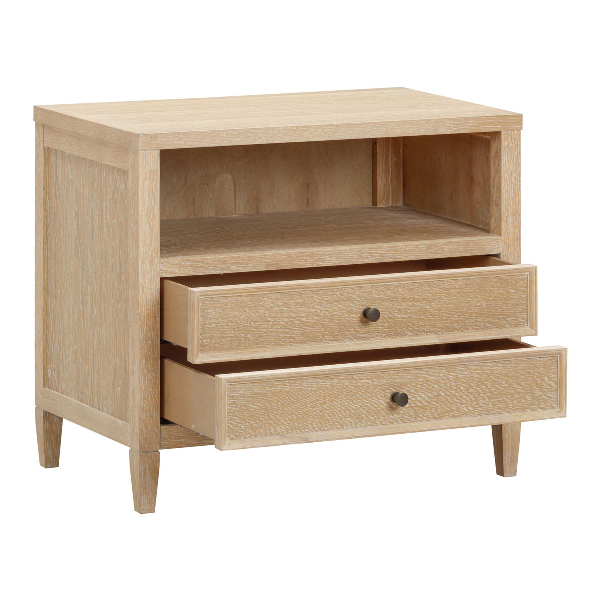 Bristol Park 30" Whitewashed Oak Wood 2-Drawer Nightstand