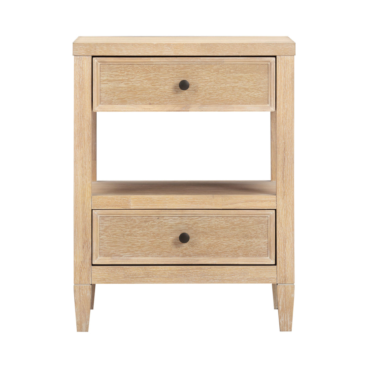 Bristol Park 20" Whitewashed Oak Wood 2-Drawer Nightstand