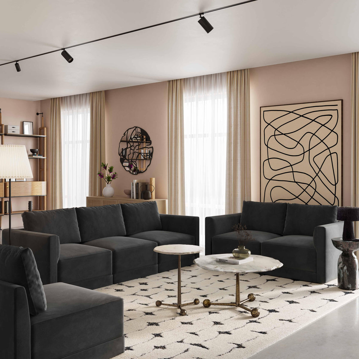 Willow Performance Velvet Modular LAF End Armchair