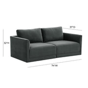 Willow 74" Performance Velvet Modular Loveseat