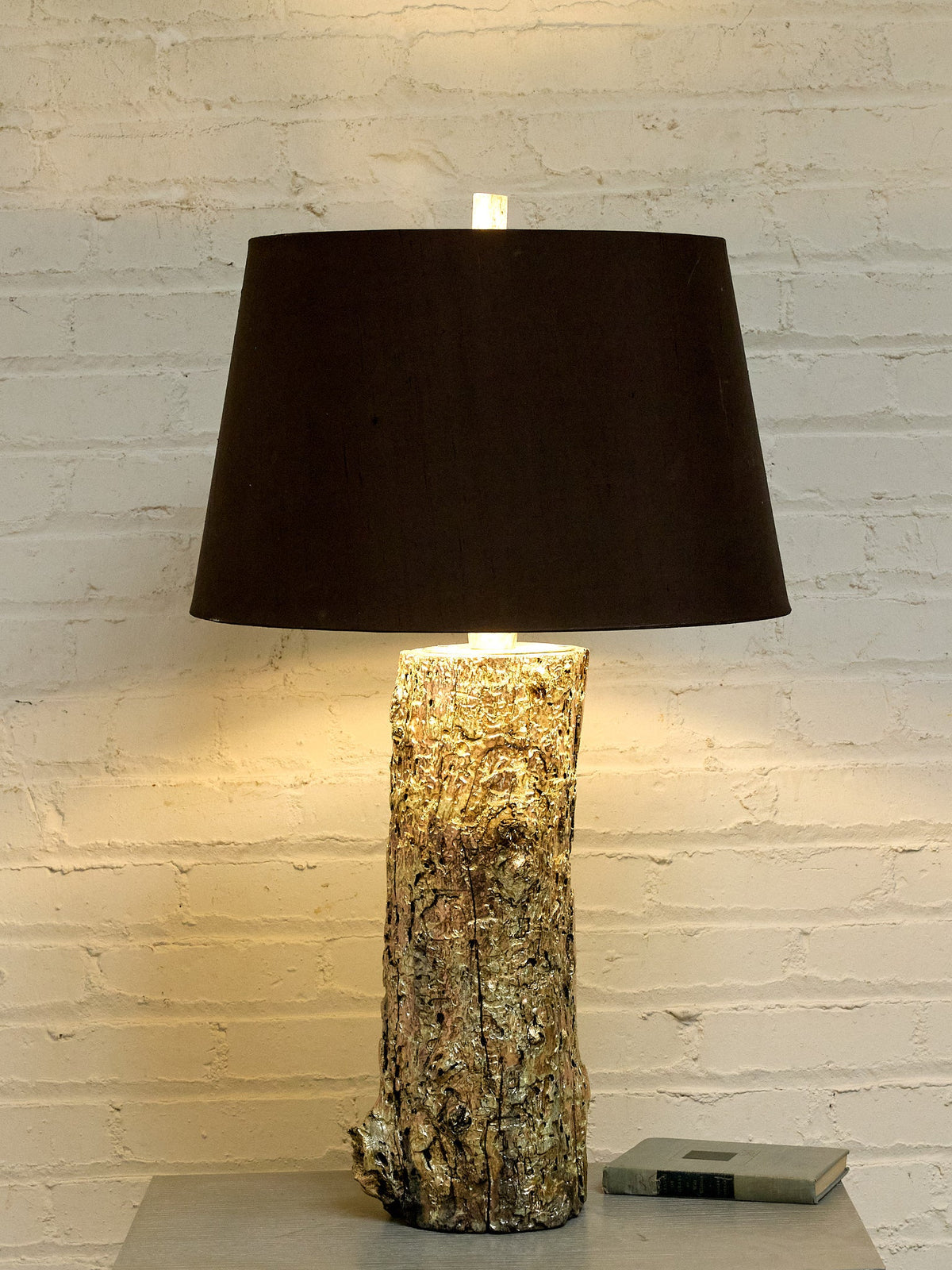 Vintage Organic Modern Tree Trunk Table Lamp with Black Drum Shade