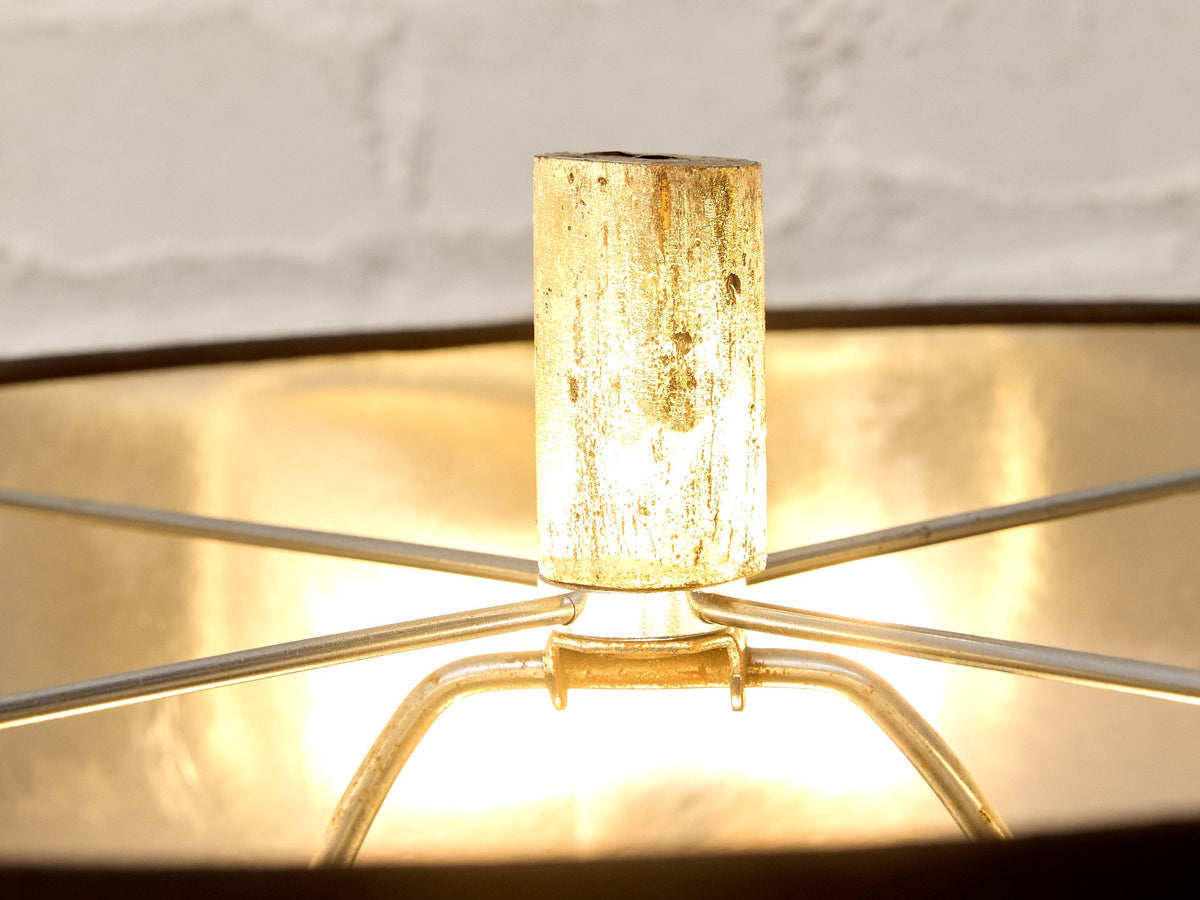 Vintage Organic Modern Tree Trunk Table Lamp with Black Drum Shade