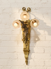 Pair Vintage Louis XVI Style Figural Three-Light Wall Sconces