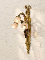Pair Vintage Louis XVI Style Figural Three-Light Wall Sconces