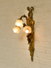 Pair Vintage Louis XVI Style Figural Three-Light Wall Sconces