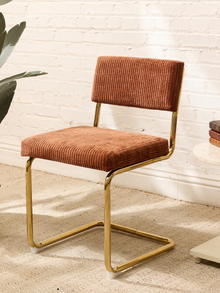 Modern Brass Cantilever Rust Corduroy Dining Chair