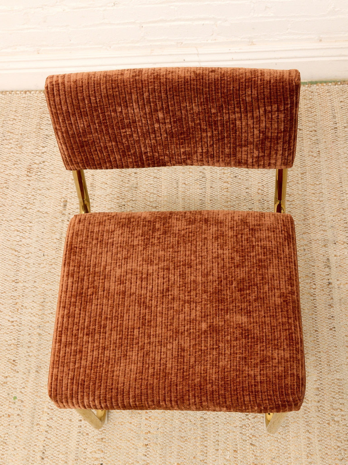 Modern Brass Cantilever Rust Corduroy Dining Chair