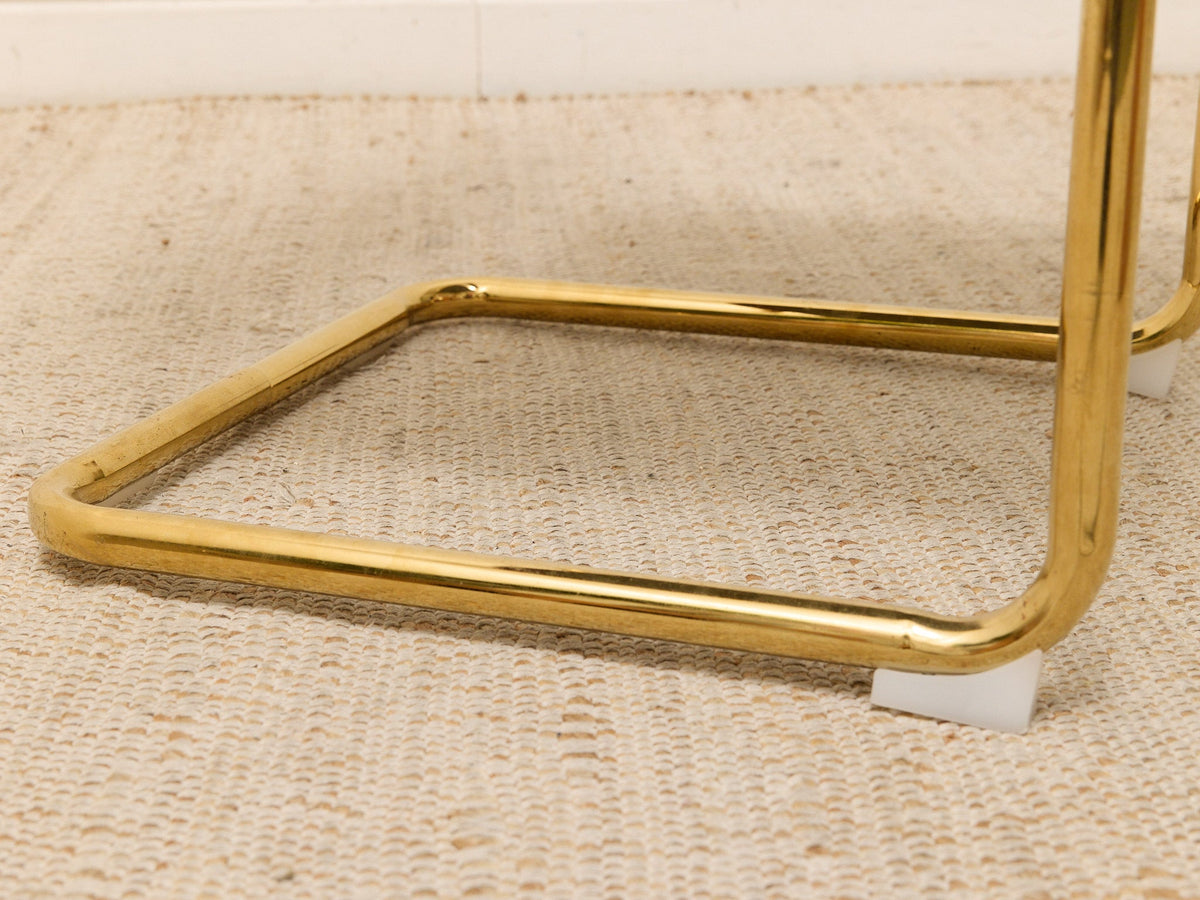 Modern Brass Cantilever Rust Corduroy Dining Chair
