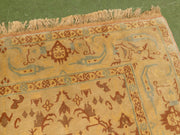 Vintage Hand-Knotted Silk Oushak-Style Area Rug in Ivory, Rust & Pale Blue