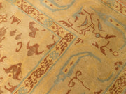 Vintage Hand-Knotted Silk Oushak-Style Area Rug in Ivory, Rust & Pale Blue