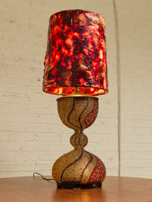 Vintage Beaded Sculptural Table Lamp with Amber Resin Shade