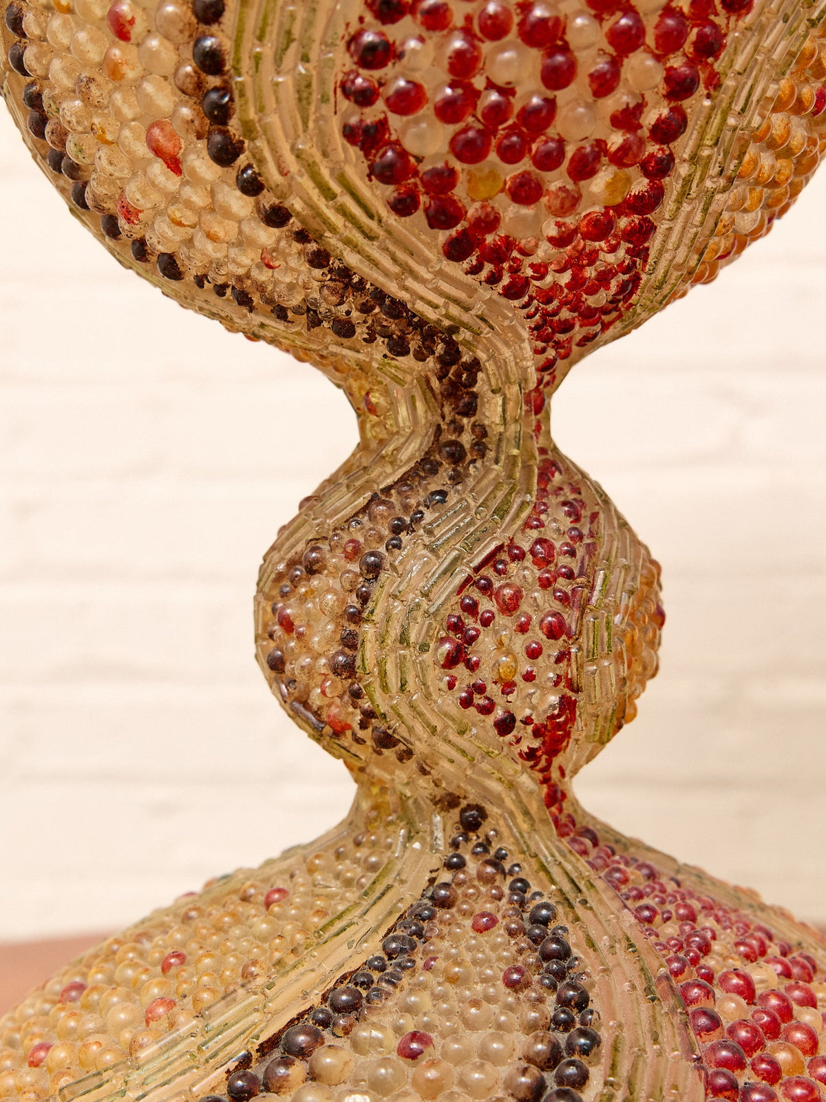 Vintage Beaded Sculptural Table Lamp with Amber Resin Shade
