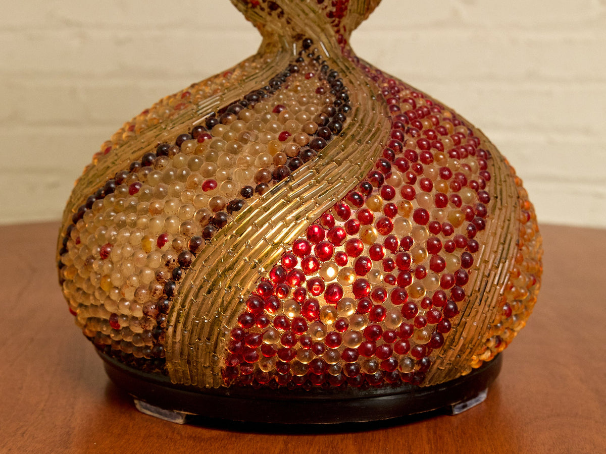 Vintage Beaded Sculptural Table Lamp with Amber Resin Shade