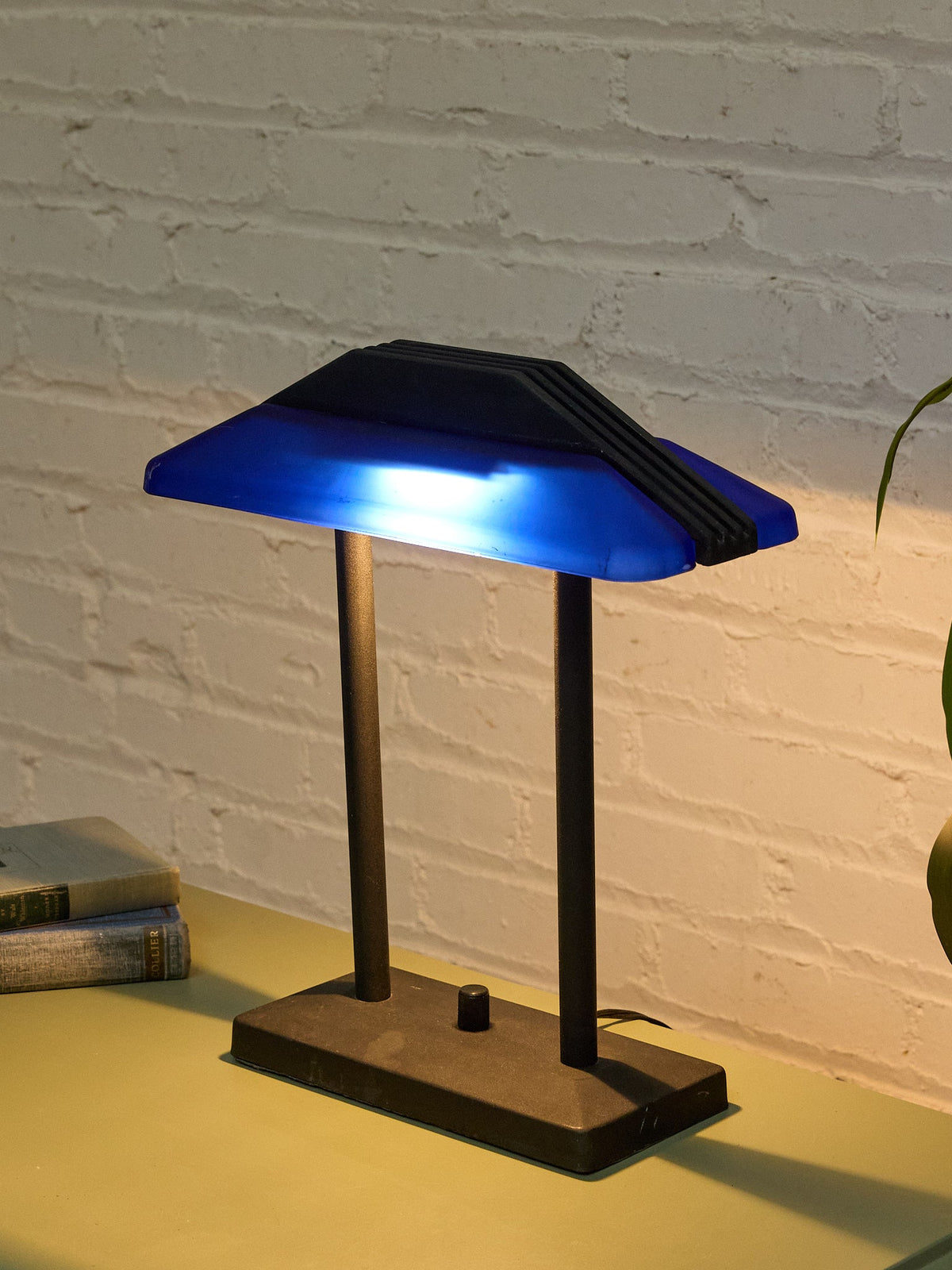 Vintage Postmodern Cobalt Blue and Black Double-Arm Desk Lamp