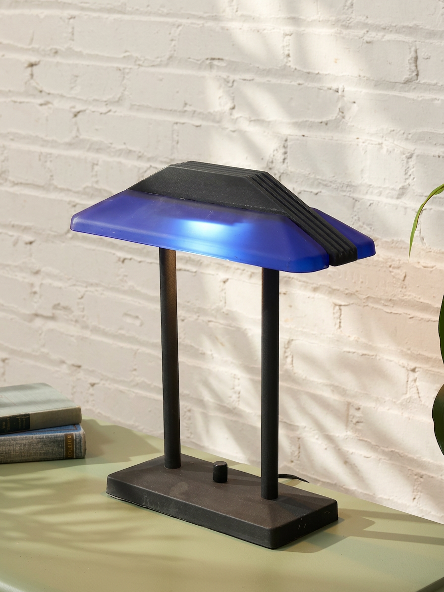 Vintage Postmodern Cobalt Blue and Black Double-Arm Desk Lamp