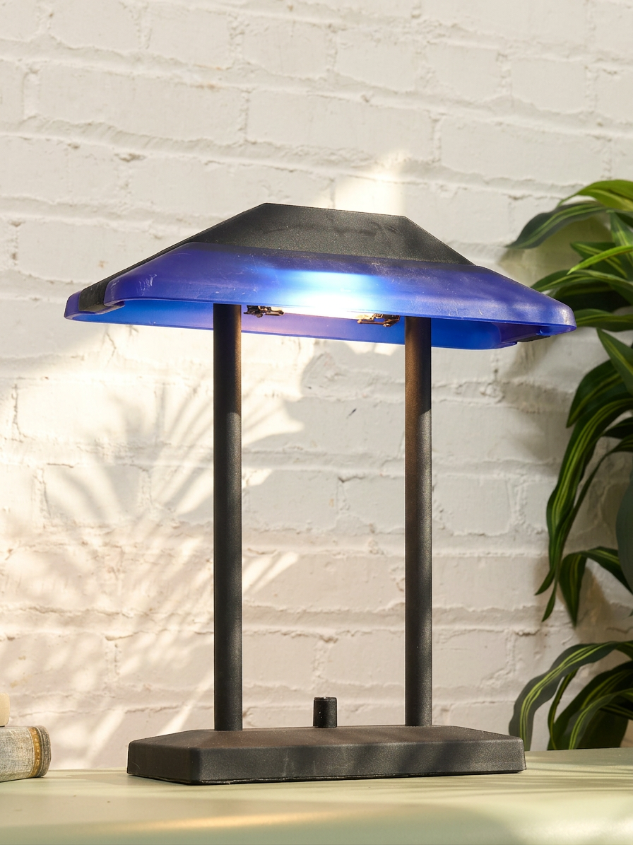 Vintage Postmodern Cobalt Blue and Black Double-Arm Desk Lamp