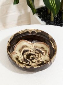 Vintage Brown & Cream Swirl Glazed Ceramic Bowl