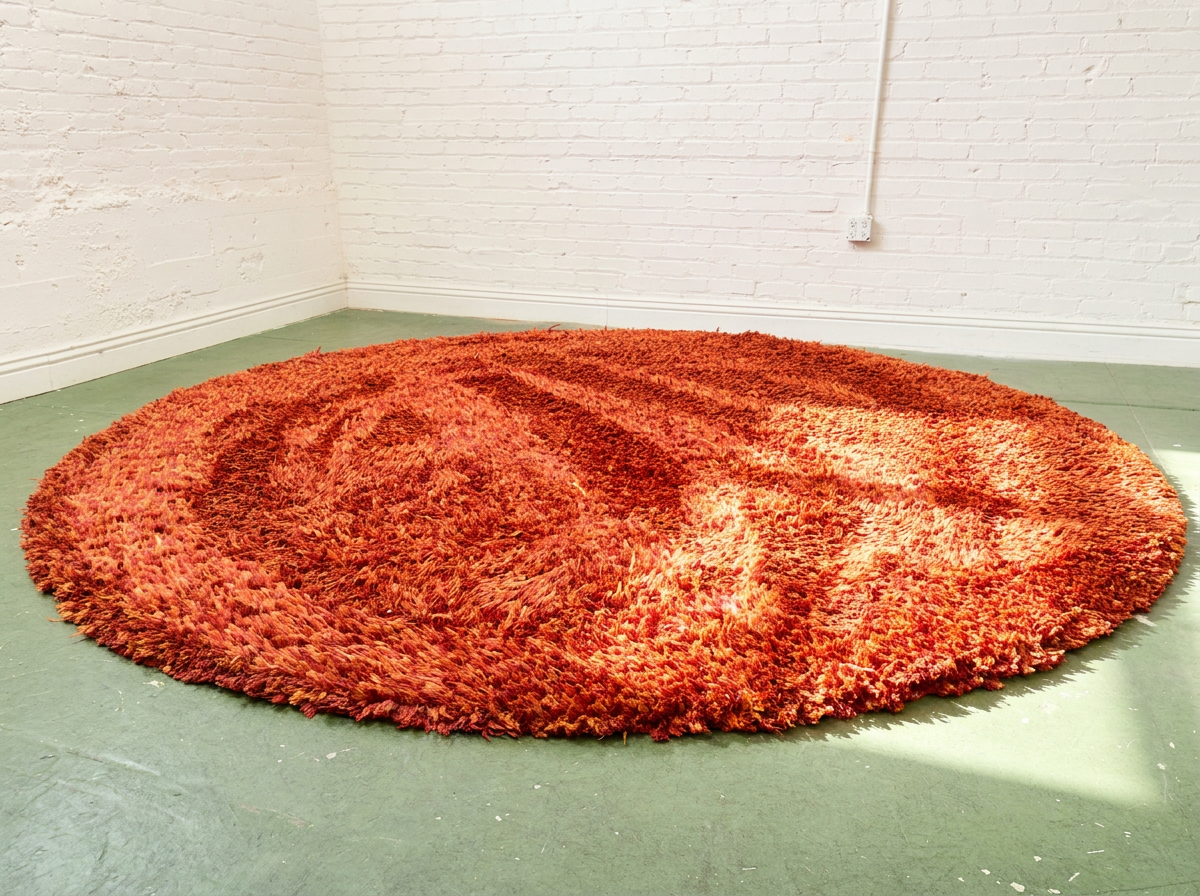 Vintage Round Burnt Orange Shag Rug
