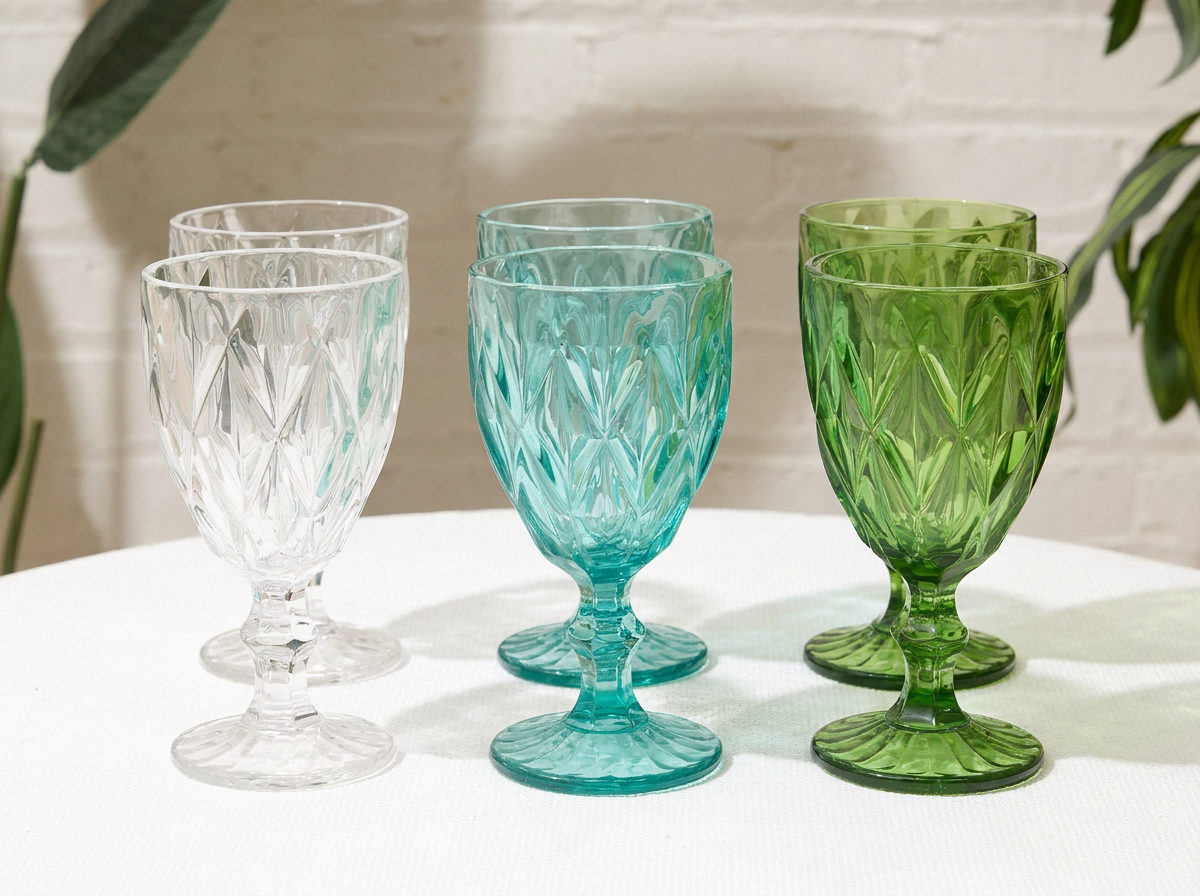 Vintage Jewel-Tone Cut Glass Goblets – Set of 6