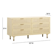 Sierra 60" Cane 6-Drawer Dresser