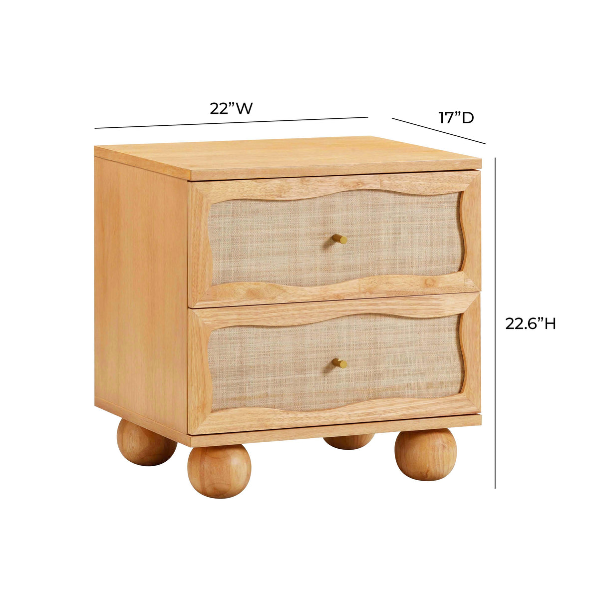 Grappa 22" Wood & Raffia Wavy 2-Drawer Nightstand