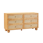 Grappa 62" Natural Wood & Raffia Wavy 6-Drawer Dresser