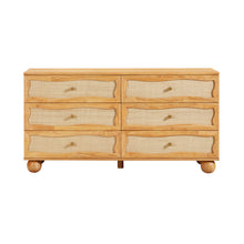 Grappa 62" Natural Wood & Raffia Wavy 6-Drawer Dresser