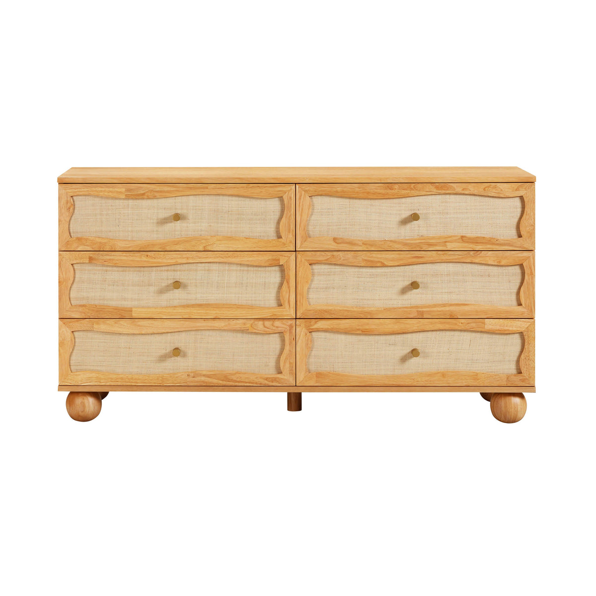 Grappa 62" Natural Wood & Raffia Wavy 6-Drawer Dresser