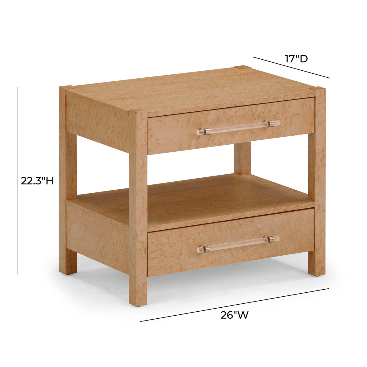 Brandyss 26" Burl 2-Drawer Nightstand