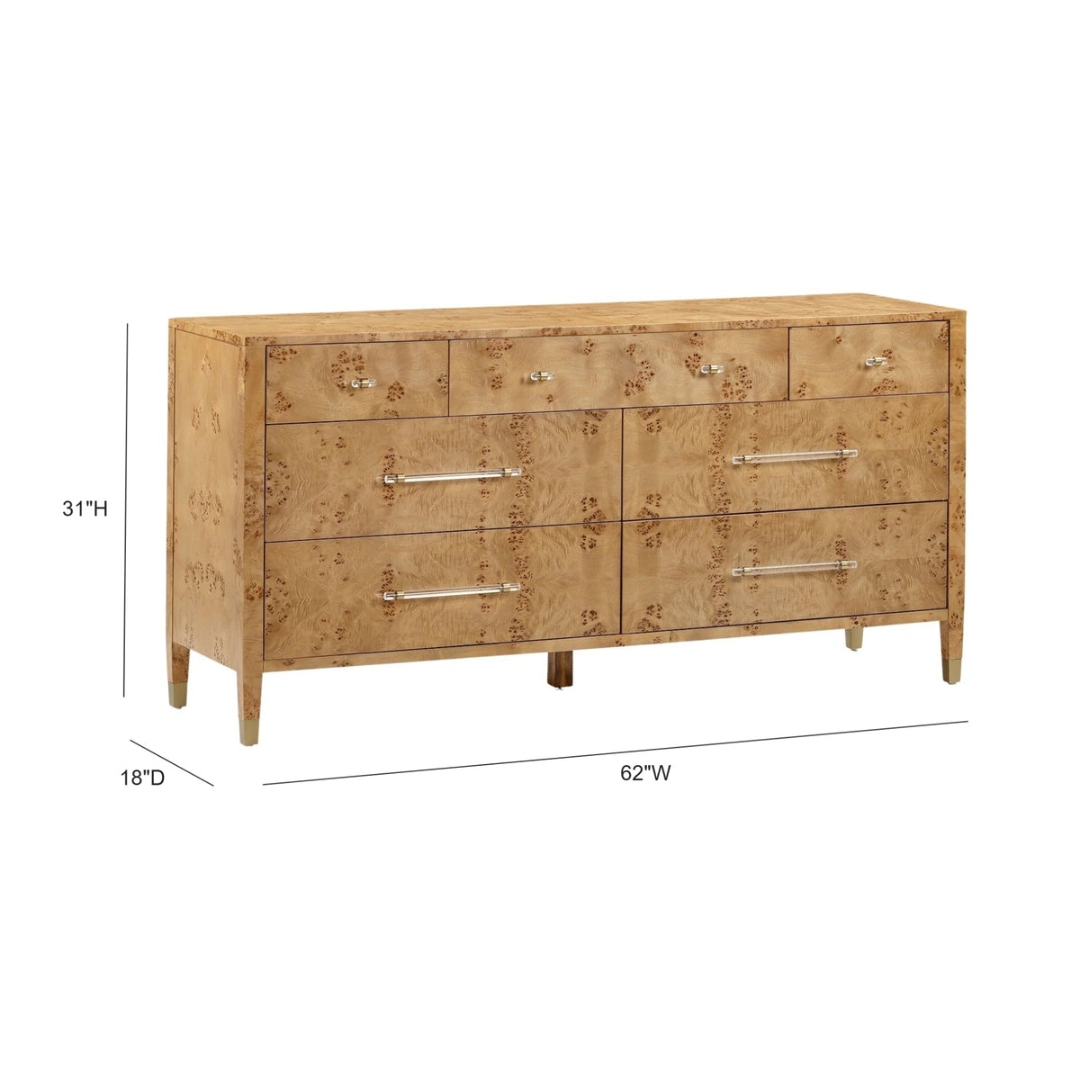 Brandyss 62" Burl 7-Drawer Dresser