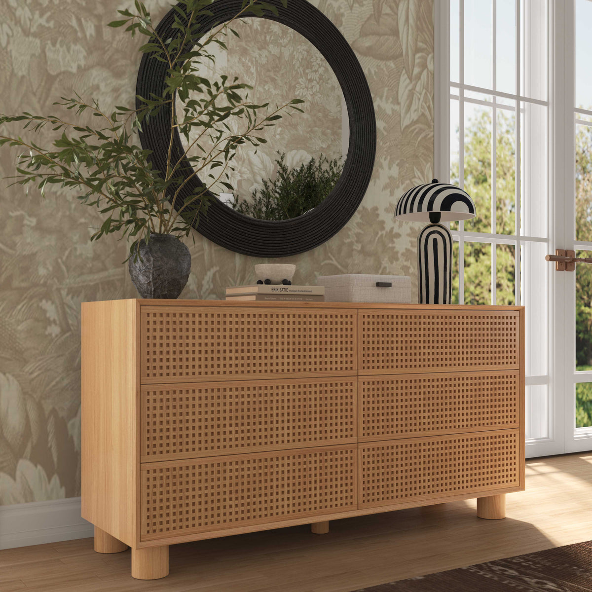 Miles 62" Natural Wood 6-Drawer Dresser