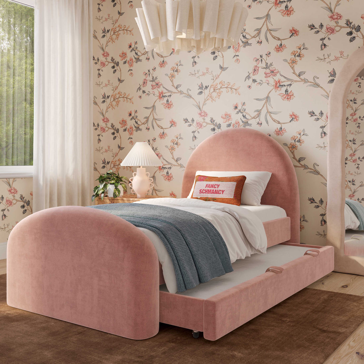 Moon Rose Upcycled Contract-Grade Chenille Twin Trundle Bed