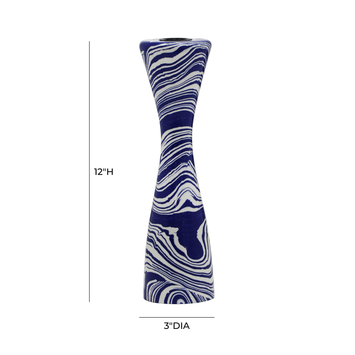 Serene Blue & White Swirl Resin Candlestick