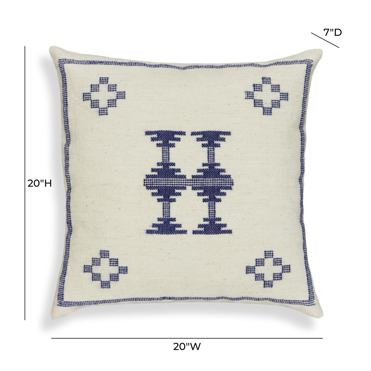 Aztec 20" Cream & Indigo Wool Square Throw Pillow Cover