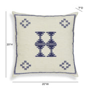 Aztec 20" Cream & Indigo Wool Square Throw Pillow Cover