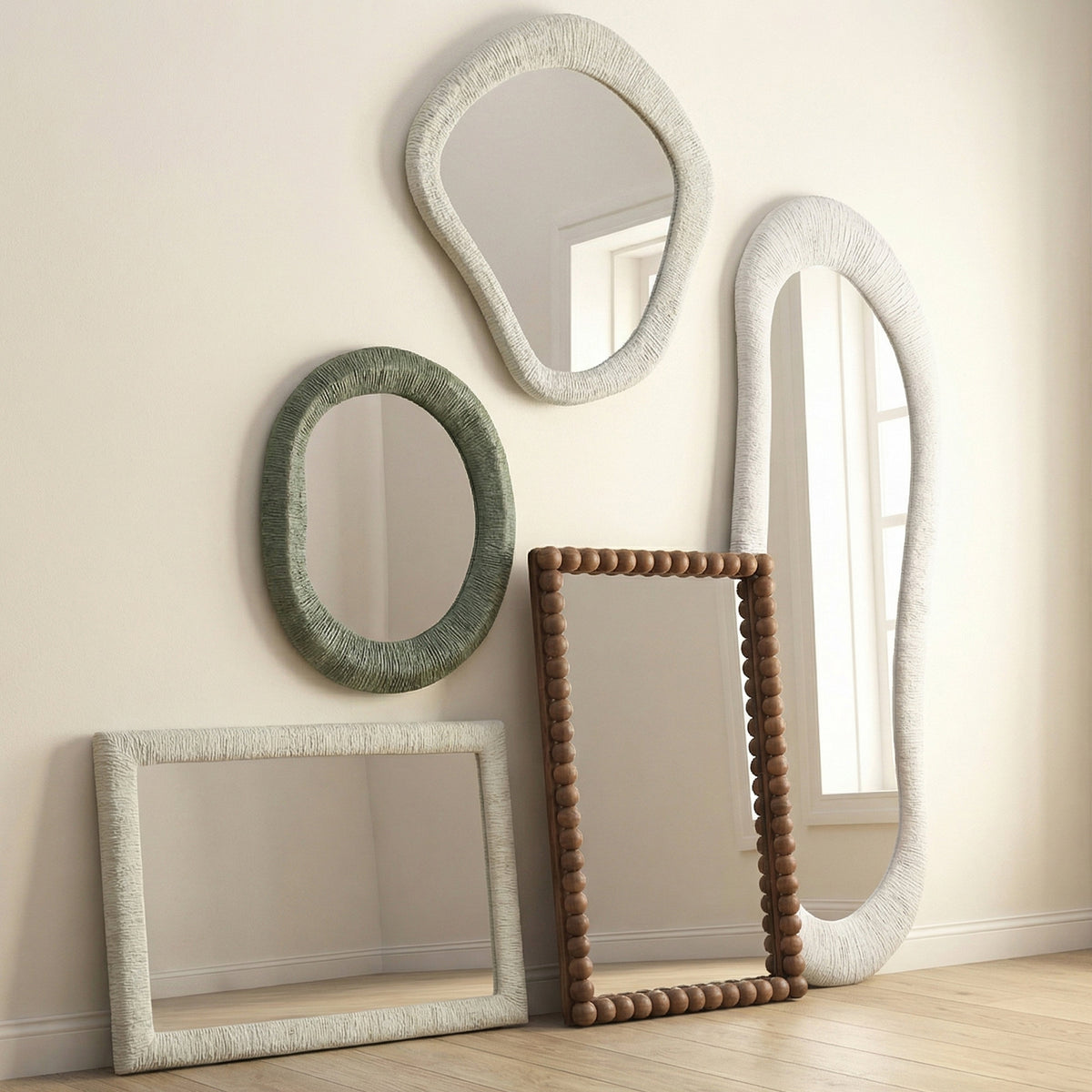 Orpheus 35"X31" Ribbed Lightweight Faux Stone Wall Mirror