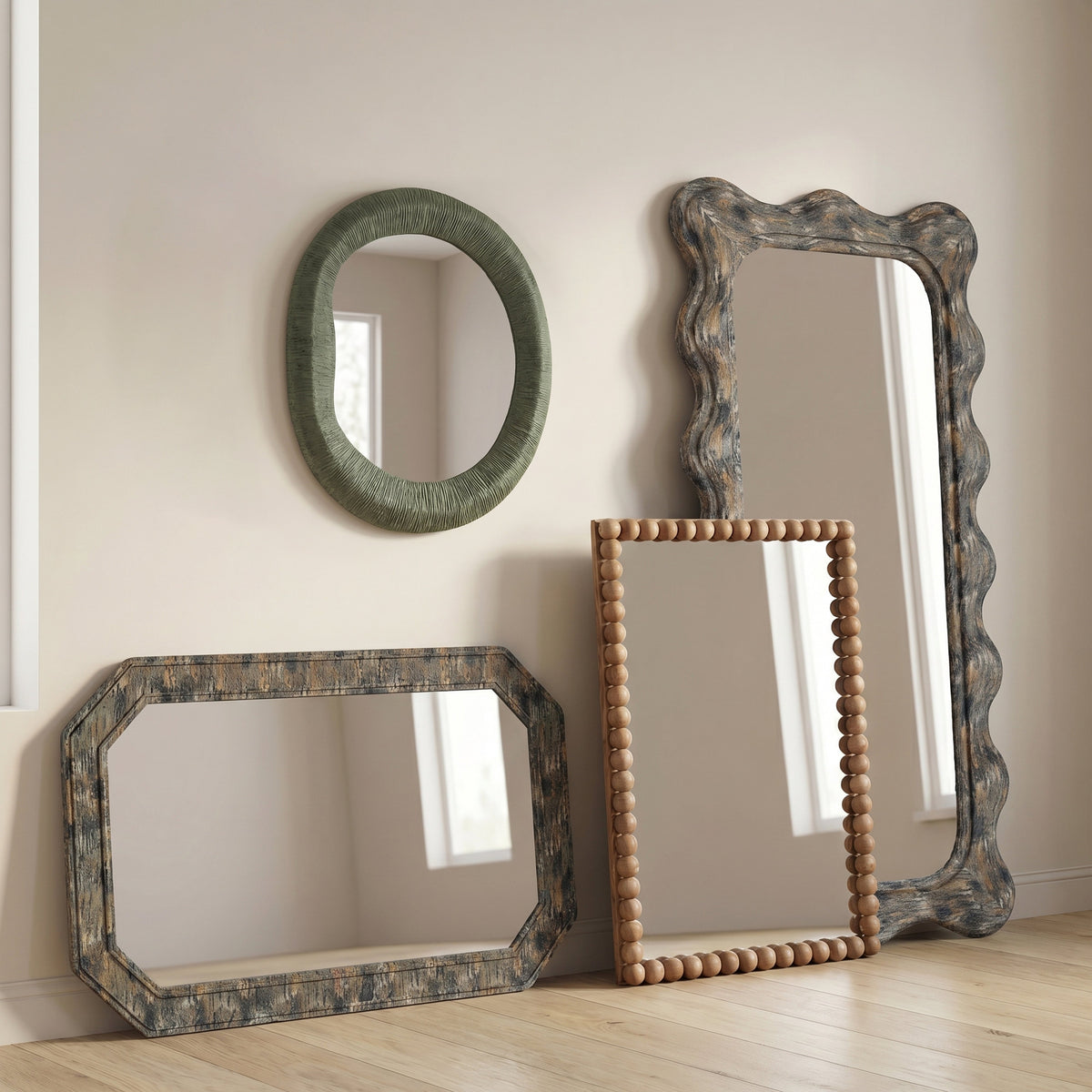 Orpheus 22"X28" Forest Green Lightweight Faux Stone Thick Wall Mirror