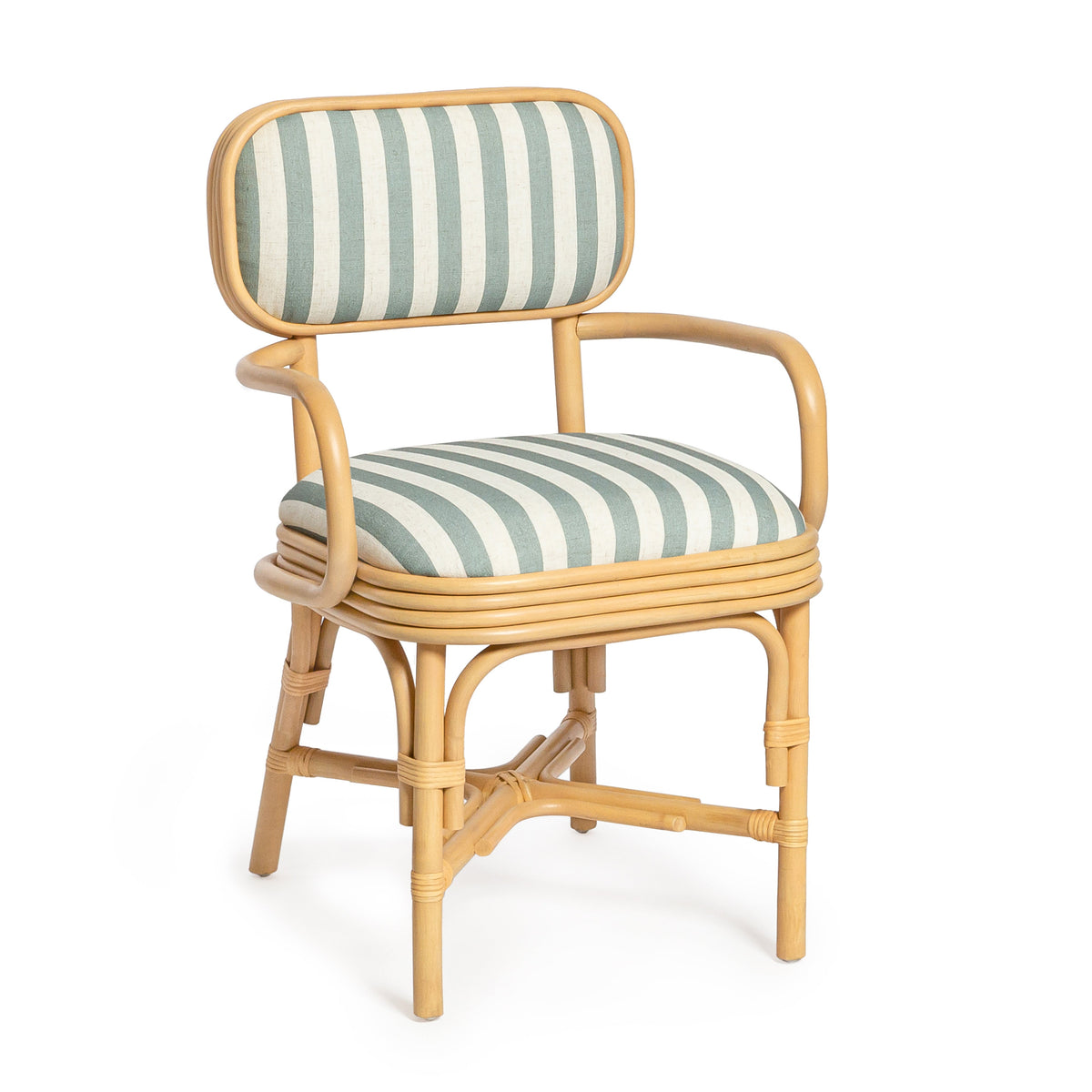 Dorine Striped Performance Linen & Rattan Dining Armchair