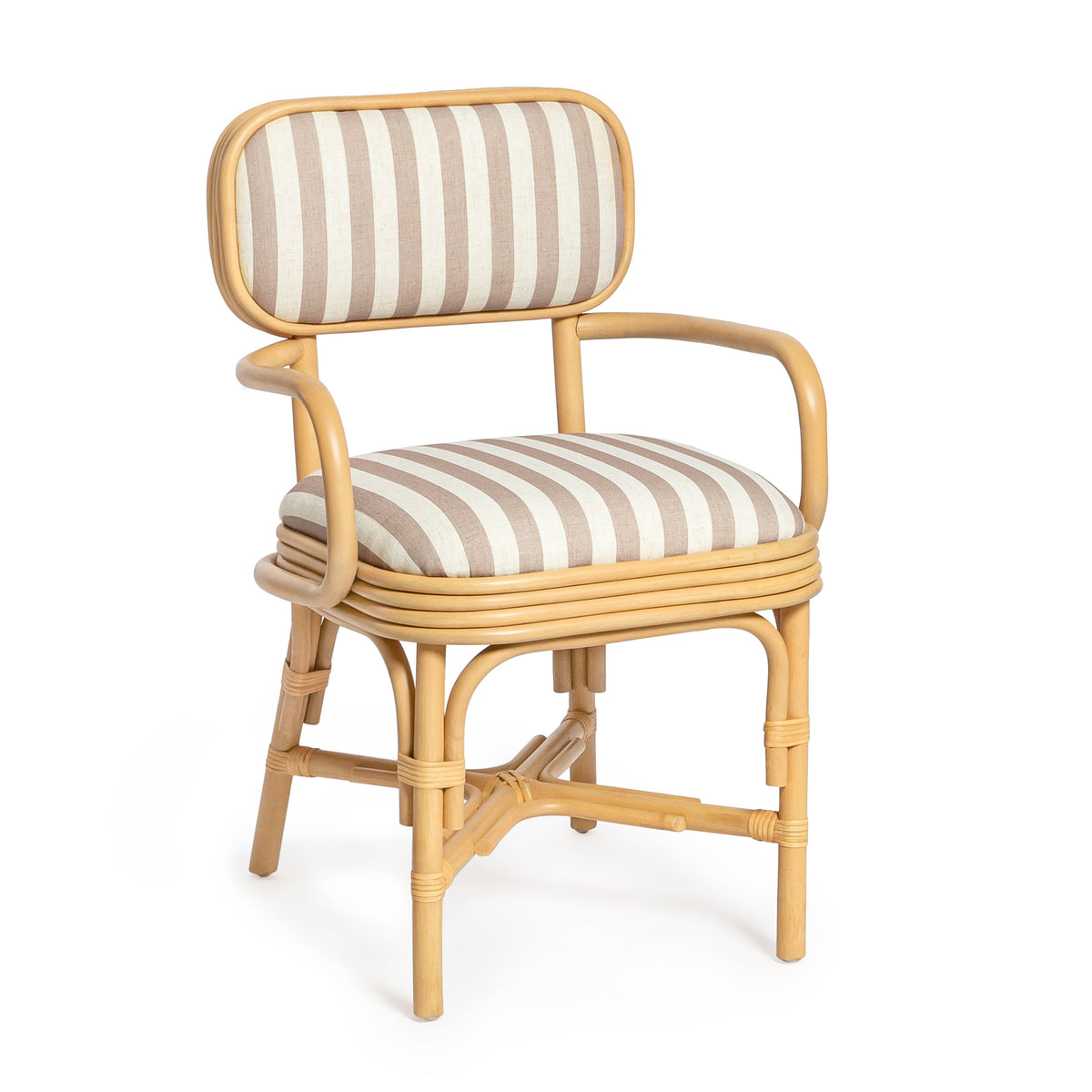 Dorine Striped Performance Linen & Rattan Dining Armchair