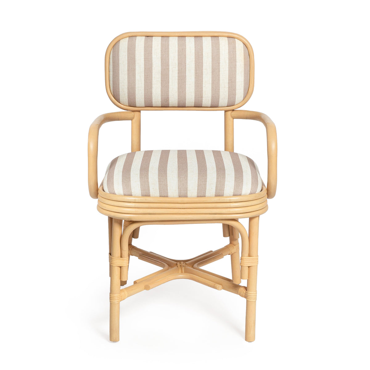 Dorine Striped Performance Linen & Rattan Dining Armchair